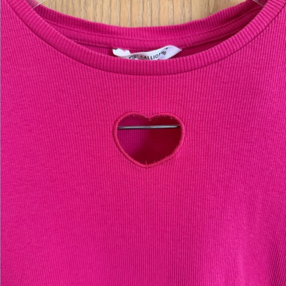 CALLIOPE Like New Magenta Pink Heart Cut Out Long Sleeve Shirt Girls Size 14+
